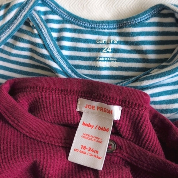 carter's & joe fresh 2-pack cotton long sleeve bodysuit diaper shirt bundle 24m - Picture 6 of 9